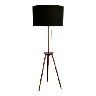 BDDW Tripod Floor Lamp in Claro Walnut With Black Linen Shade For Sale