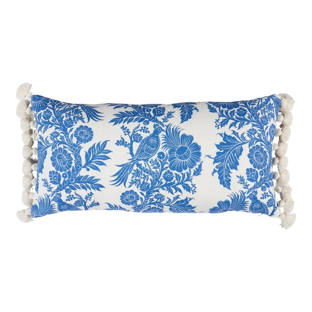 Schumacher x Marie-Anne Oudejans Raven Woods Lumbar Pillow In Dark Blue For Sale