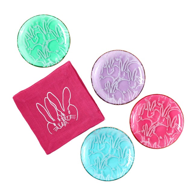 Our Lucky Charm Glass Plates come. in a set of four assorted colors - pink, green, turquoise and purple - all with Hunt's...