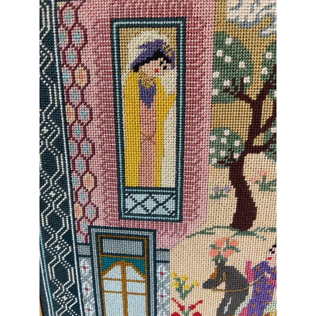 Figurative Early 20th Century Asian Romance Needle Point Wall Art Framed For Sale - Image 3 of 7