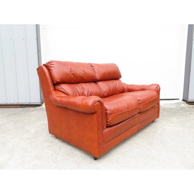 Vintage Genuine Leather 2 Seater Sofa Loveseat W/ Footstool Ottoman Bench ~ MCM For Sale In Seattle - Image 6 of 15