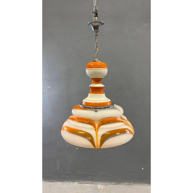 Orange Italian Art Glass Pendant Lamp in Orange and White, 1970s For Sale - Image 8 of 9
