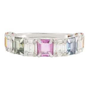 2.54 Ctw Genuine Multi Color Sapphires and Diamonds Band Ring Size 7