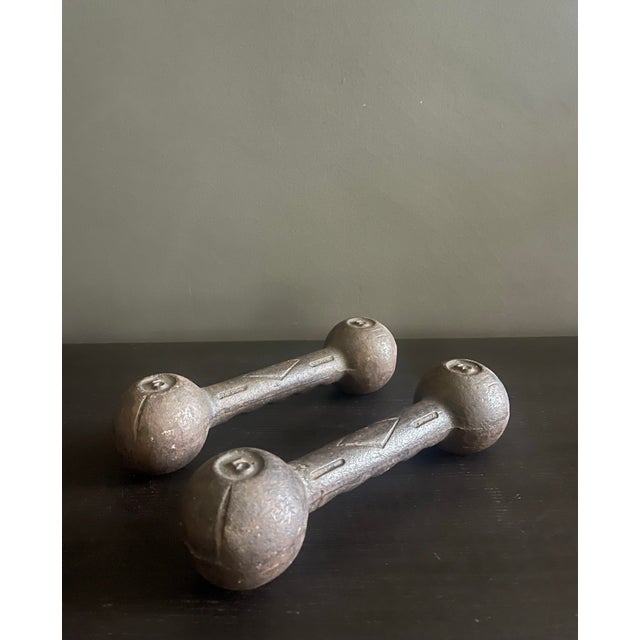 Metal Vintage Cast Iron Barbells For Sale - Image 7 of 8