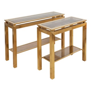 Brass Console Tables attributed to Guy Lefevre for Maison Jansen, France, 1970s For Sale