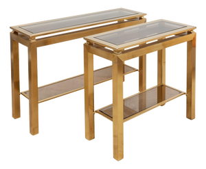 Brass Console Tables by Guy Lefevre for Maison Jansen, France, 1970s, Set of 2