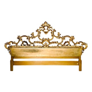 1960s Italian Rococo Louis VI King Size Headboard Carved Giltwood For Sale