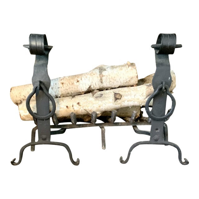 Antique Arts & Craft Style Wrought Iron Andirons—A Pair For Sale