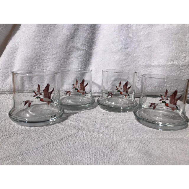 Set of Four Midcentury Mallard Duck Lowball Glasses. These are substantial glasses and have a wider base to discourage...