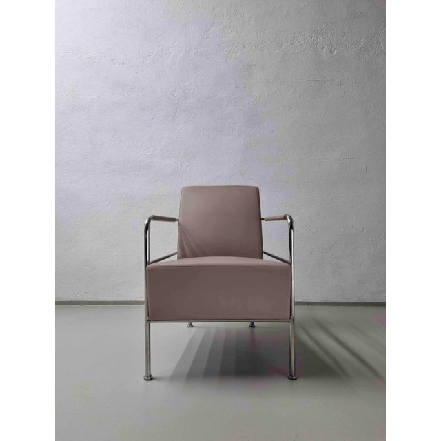Contemporary Set of Nude Leather & Steel Cinema Easy Chairs by Gunilla Allard for Lammhults, 1990s For Sale - Image 3 of 14
