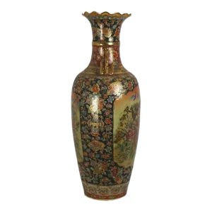 Mid 20th Century Tall Japanese Floral Porcelain Vase