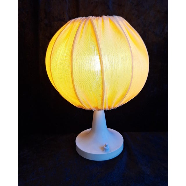 Textile Vintage Table Lamp with White Plastic and Yellow Fabric Shade, 1970s For Sale - Image 7 of 7