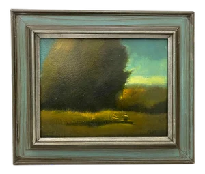 Vintage Picnic "Fishing in the Pond" Original Oil on Board C.1940