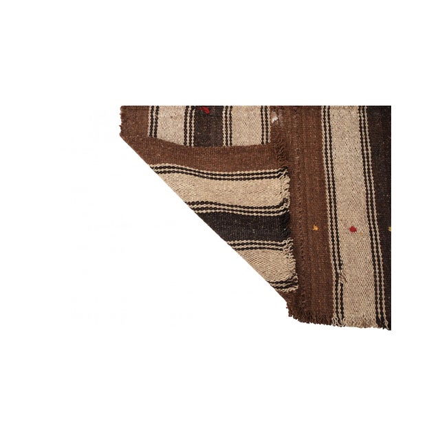 1960s Vintage Brown Striped Kilim Rug - 2`6″ X 6`2″ For Sale - Image 5 of 6