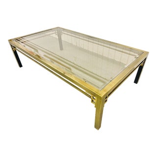 Vintage Mastercraft Brass & Glass Coffee Table For Sale