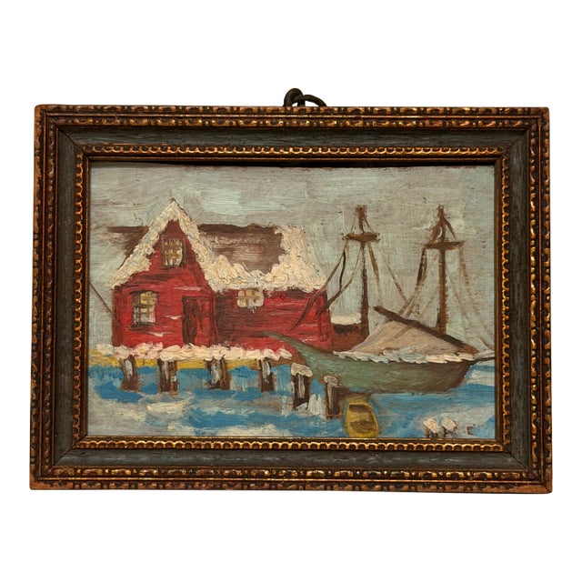 Small Ship Painting, Framed For Sale