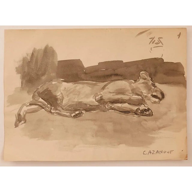 The Dog is an original drawing in watercolor on paper, realized by R. Cazanove. Hand-signed on the lower left in pen by...