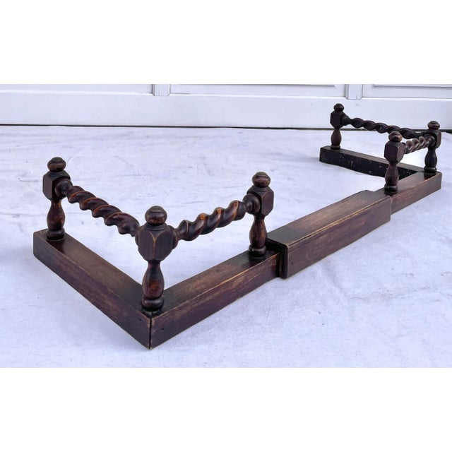 Brown 1800's Antique Turned Wood Fireplace Fender For Sale - Image 8 of 12