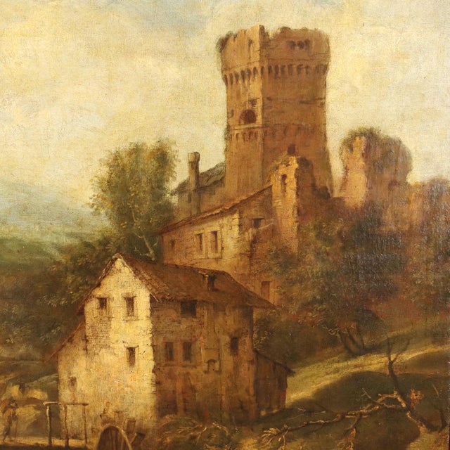 Landscape with Stream, Mill and Figures, Oil on Canvas, Framed For Sale - Image 8 of 14