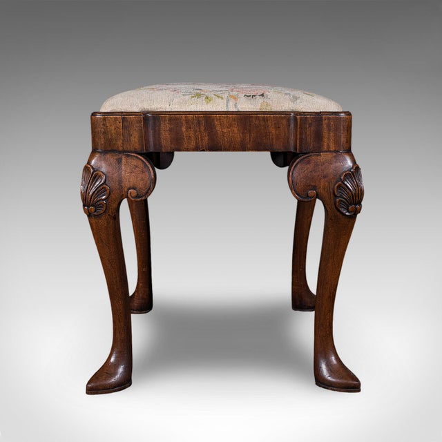 Queen Anne Antique Queen Anne Revival Dressing Stool, English, Needlepoint, Victorian, 1870 For Sale - Image 3 of 10