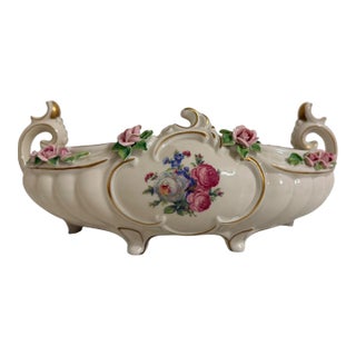 Vintage German Dresden Porcelain Rose Console Bowl For Sale