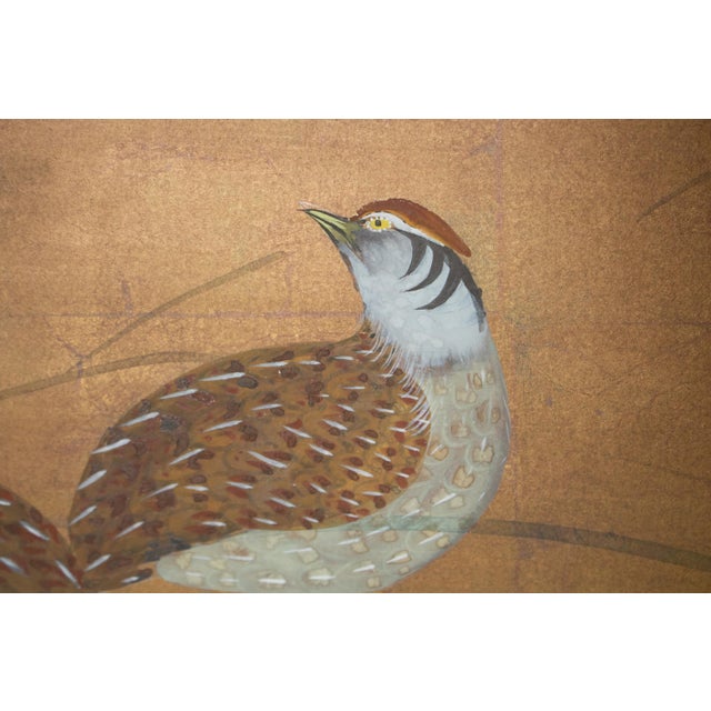 "Quails and Pampas Grass" by Koga, 1970s Showa Era Japanese Byobu Screen For Sale - Image 10 of 18