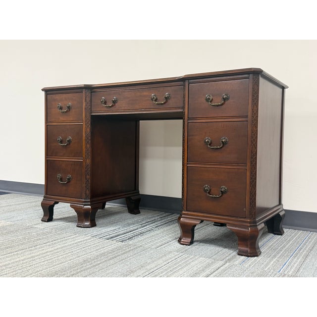 Antique Mahogany Art Deco Writing Desk For Sale - Image 4 of 12