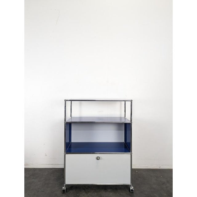 Gentian Blue and White Cabinet with Drop-Down Door on Casters from USM Haller For Sale - Image 6 of 10