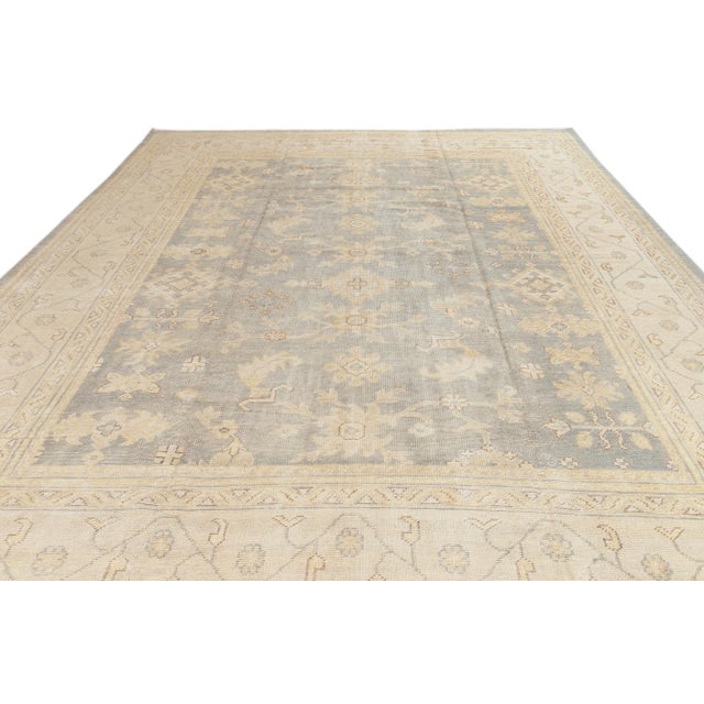Modern 2010s Modern Oushak Style Wool Rug With Gray Handmade Floral Motif For Sale - Image 3 of 8