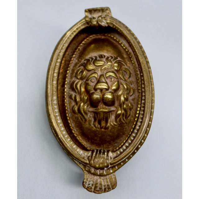 Vintage English Brass Lion Head Door Knocker — Oval Regency Style Lion Mask Knocker, Made in England For Sale - Image 4 of 8