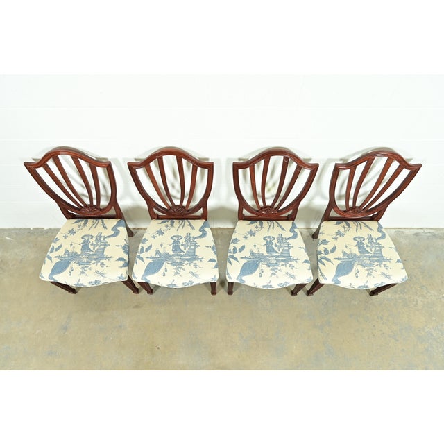 Late 20th Century Baker Furniture Historic Charleston Federal Carved Mahogany Shield Back Dining Chairs, Set of Four For Sale - Image 5 of 13
