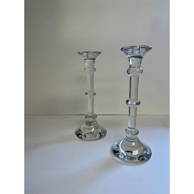 Mid-Century Modern Mid Century Modern Hand Blown Belgian Candlesticks by Val St. Lambert -A Pair For Sale - Image 3 of 6