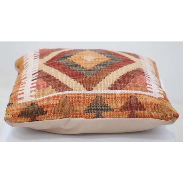 Tribal Arteverk Handwoven Afghan Kilim Pillow — Red & Gold Diamond Medallion For Sale - Image 3 of 3
