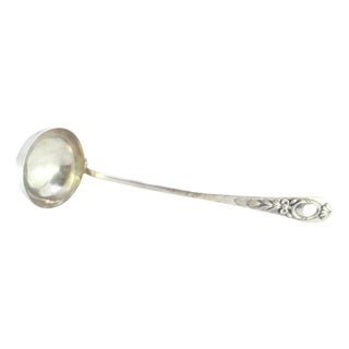 Silver Soup Ladle with Frieze, Handle Reliefs and Monogram Card For Sale