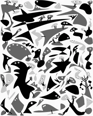 11x14 Mars Series "Mall of Mars" Abstract Alien Figures Print on Canvas