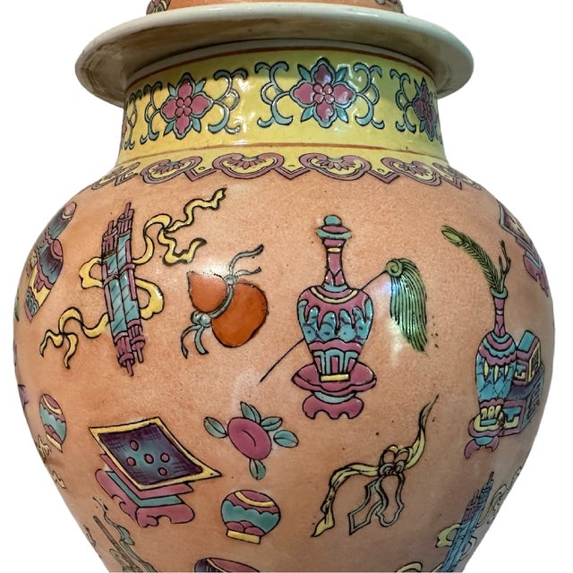 Mid 20th Century Large Vintage Famille Rose Coral Porcelain Chinese Ginger Jar For Sale - Image 5 of 7
