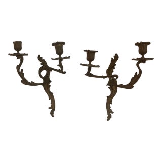 French Louis XV Bronze Candle Wall Sconces- A Pair For Sale