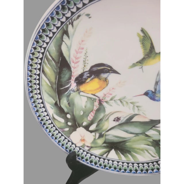 Late 20th Century Vintage Heinen Delfts Blaum Hummingbird Floral Platter Decorative Wall Plate For Sale - Image 5 of 8