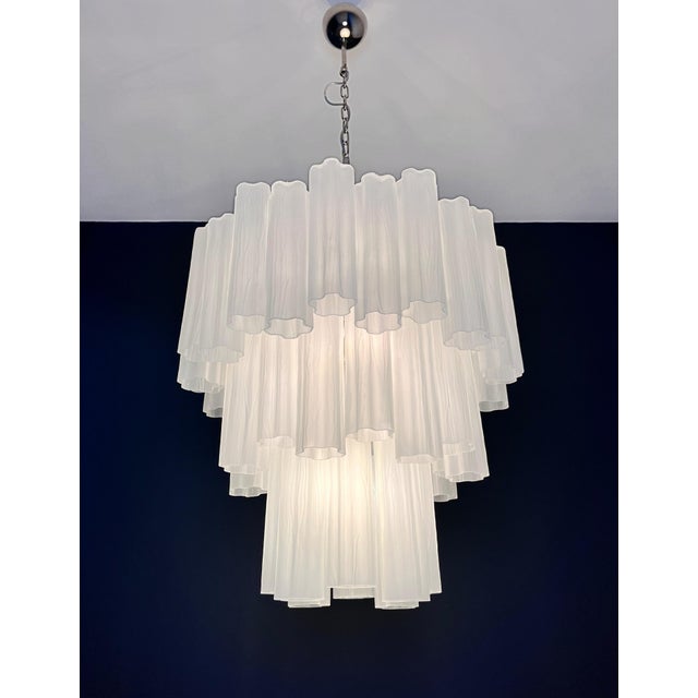 Large Three-Tier Venini Murano Glass Tube Chandelier in Etched Glass, 1990s For Sale - Image 13 of 16