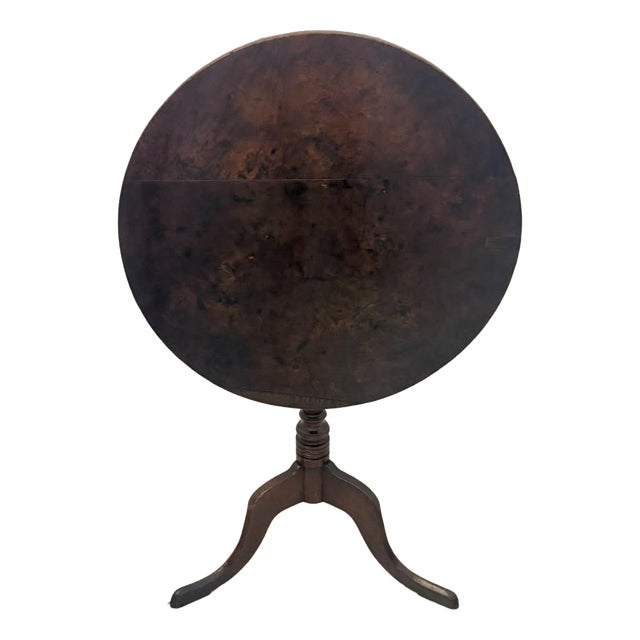 Antique Georgian Burr Oak Tripod Tilt Top Occasional Table, 1780 For Sale