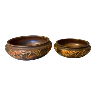 Antique 2pc Roseville Rosecraft Panel Pottery 6.5" & 5" Console Bowl - A Pair For Sale