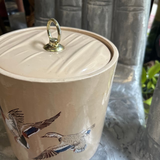 Mid-Century Modern 1970s Tan Colored Ice Bucket/Champagne Bucket With Mallard Duck and Gold Accents For Sale - Image 3 of 7