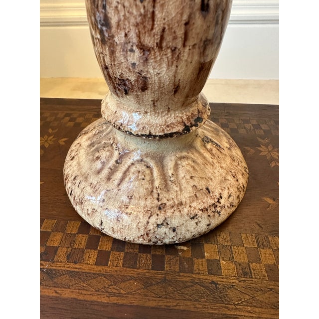 Vintage 7” French Glazed Terracotta Pillar Candleholder For Sale - Image 9 of 14