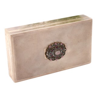 Guilloche Silver Tobacco Box with Wooden Interior For Sale