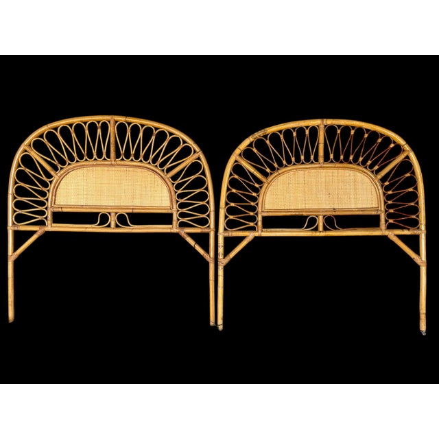 Pair of rattan and bamboo headboards from the 1960s. French work from the south of France. Height 119 cm by 190 cm wide...