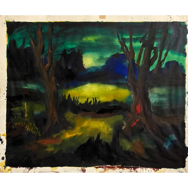 Paper Mid Century Modern 1960’s Original Vintage Abstract Landscape Watercolor Painting Signed For Sale - Image 7 of 7