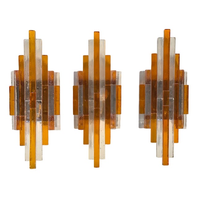 Vintage Glass Wall Lamps by Poliarte, 1970s, Set of 3 For Sale