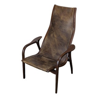 Mid Century Modern Leather Lamino Lounge Chair Attributed to Yngve Ekström for Swedese, c.1970s For Sale