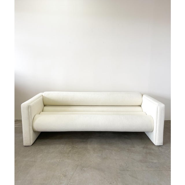 Vintage Postmodern Bolster Sofa. The sofa has a bolstered back and seat and it supports the back very well. Chic and...