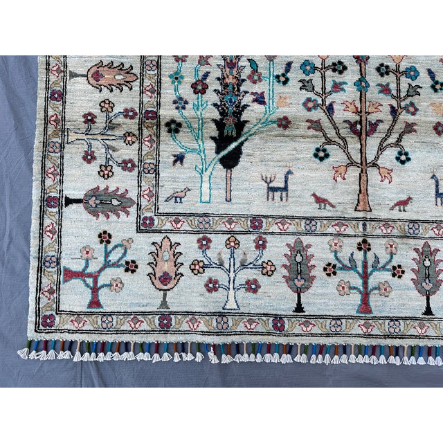 Afghan Pictorial Tree of Life Hand-Knotted Wool Rug - 7'11" X 5'6" For Sale - Image 6 of 14